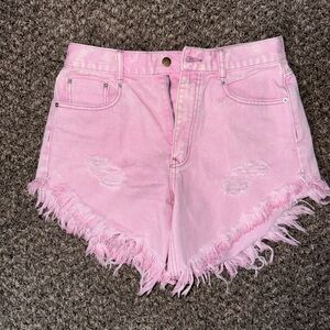 BDG Light Pink Frayed High Waist Shorts